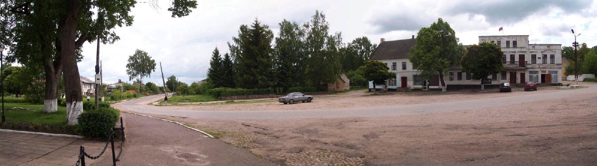 Panorama  Südwestseite Kirchplatz in Schloßberg / Pillkallen / Dobrovolsk